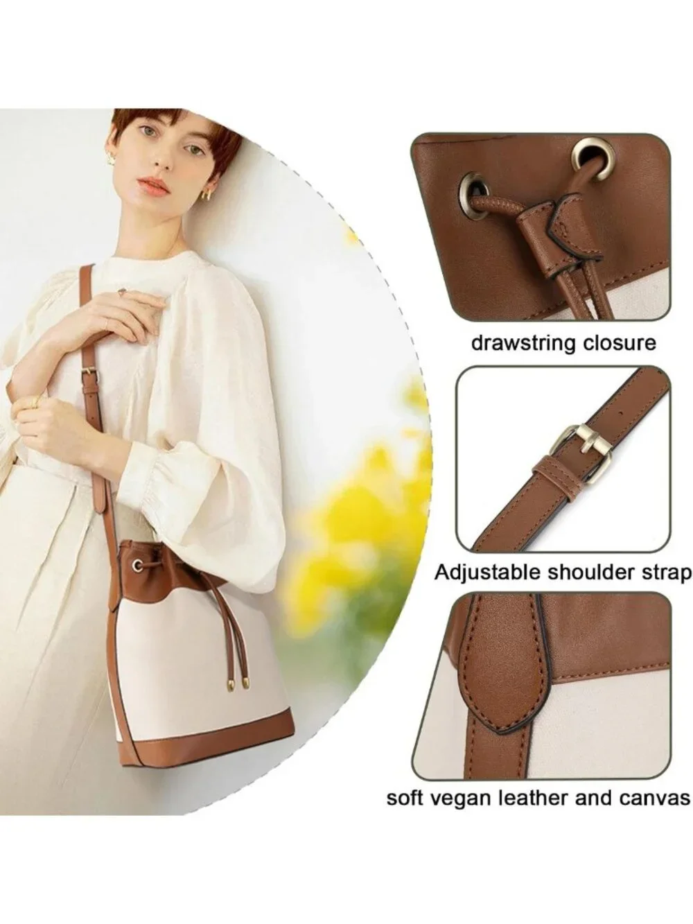 Stylish Leather Bucket Bag & Drawstring Crossbody Purse for Women - Medium Tote